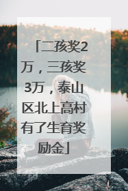 二孩奖2万，三孩奖3万，泰山区北上高村有了生育奖励金