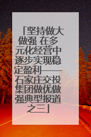 坚持做大做强 在多元化经营中逐步实现稳定盈利——石家庄交投集团做优做强典型报道之三
